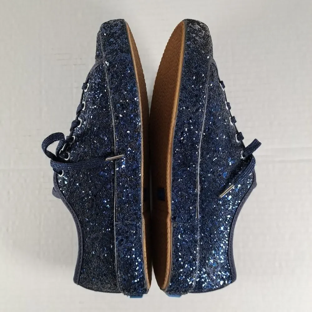 Kate Spade x Keds Kickstart Glitter Sneakers Shoes Dark Blue Lace Up Womens 6